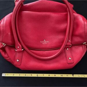 KATE SPADE Cherry red Pebble Leather fold over Medium Size zip Top Handbag